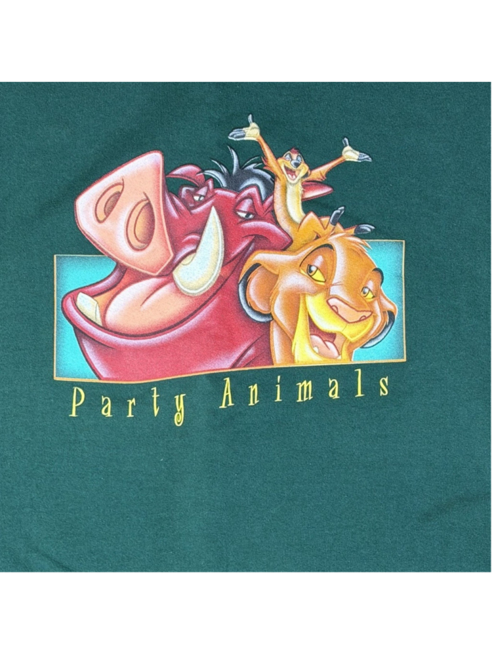 Disney VTG USA Lion King Green Crewneck LG DBL SIDED Party Animals Simba Pumba - Picture 3 of 7